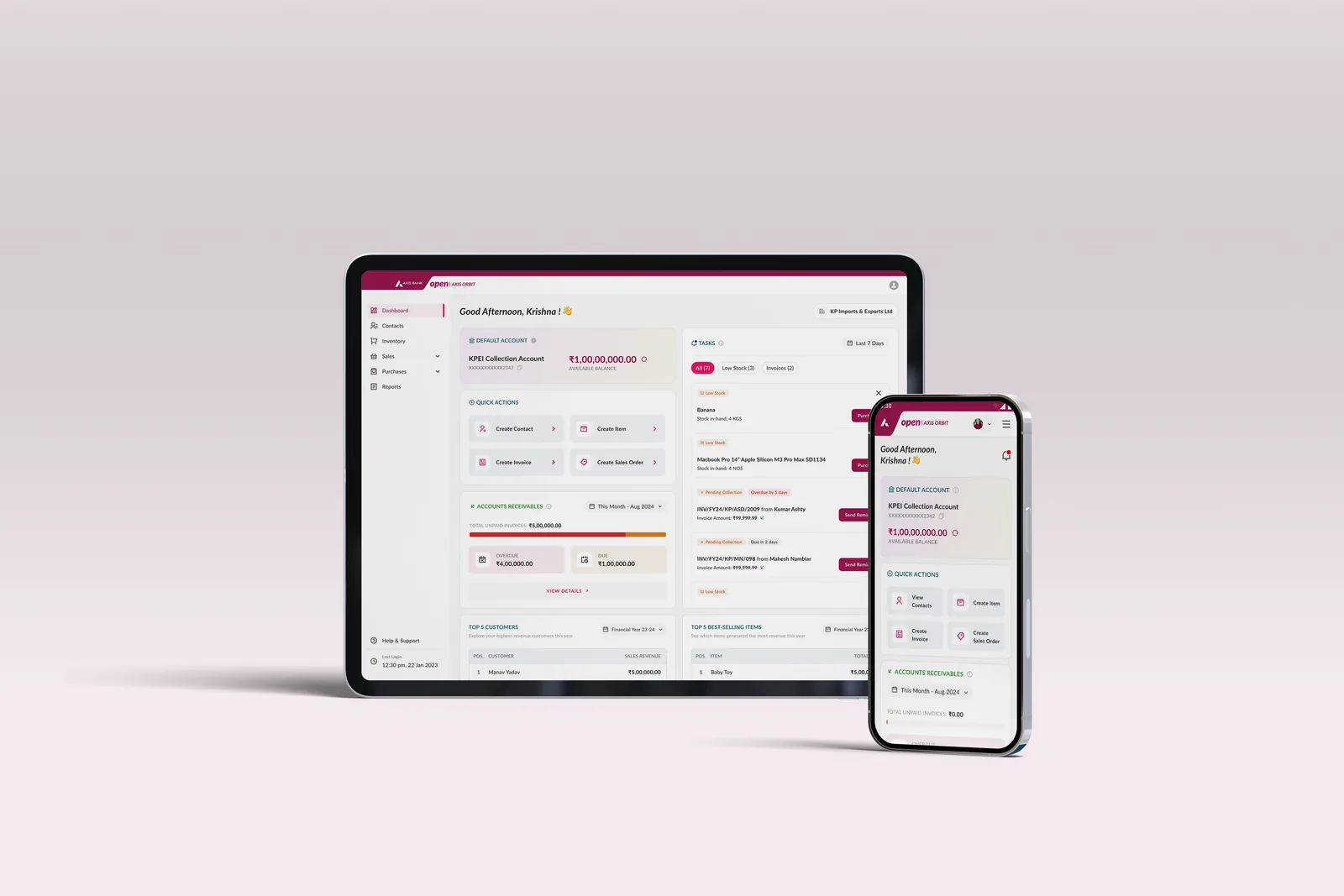 Axis Orbit dashboard shown on a tablet and mobile phone