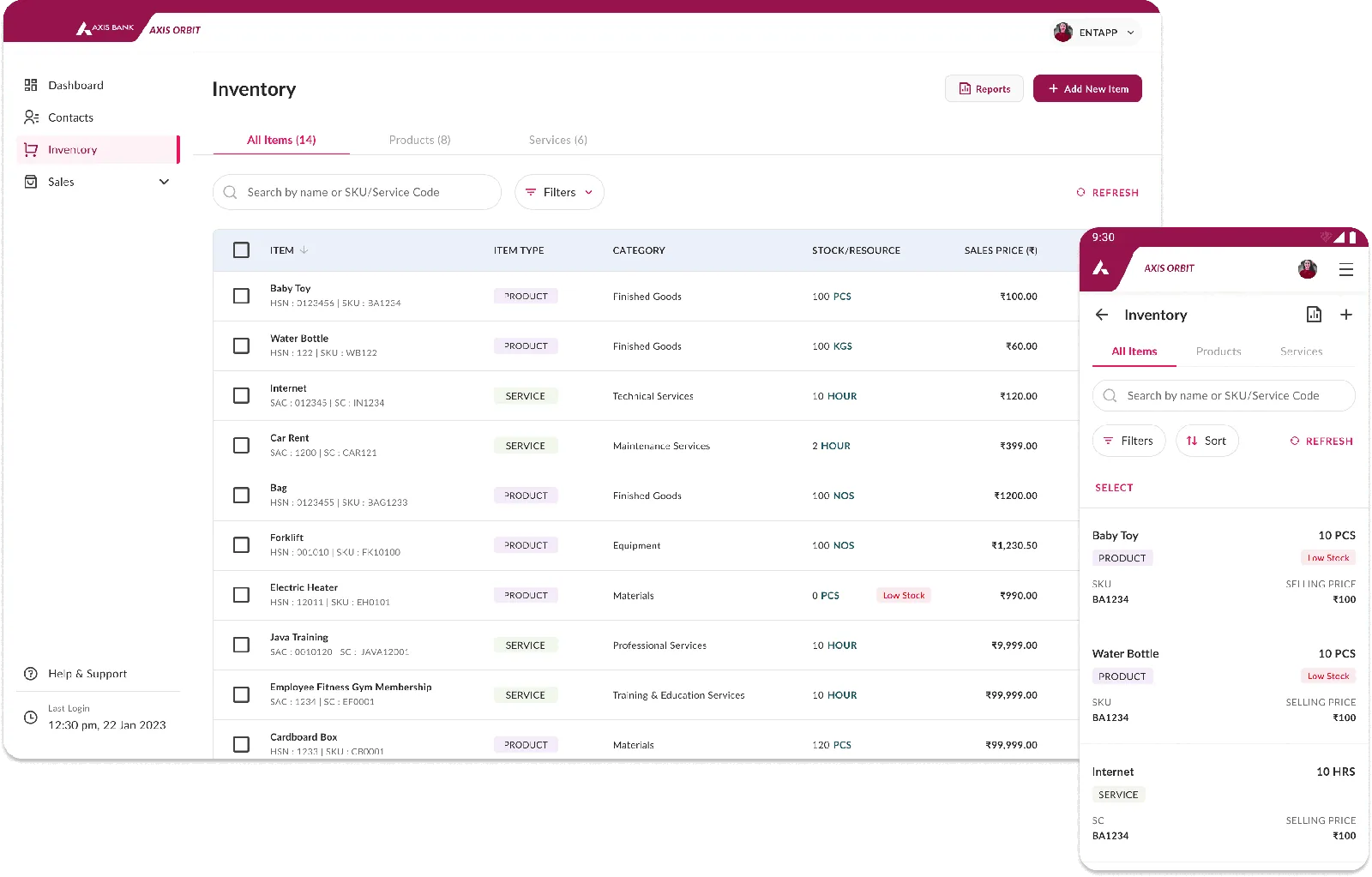 Axis Orbit inventory interface