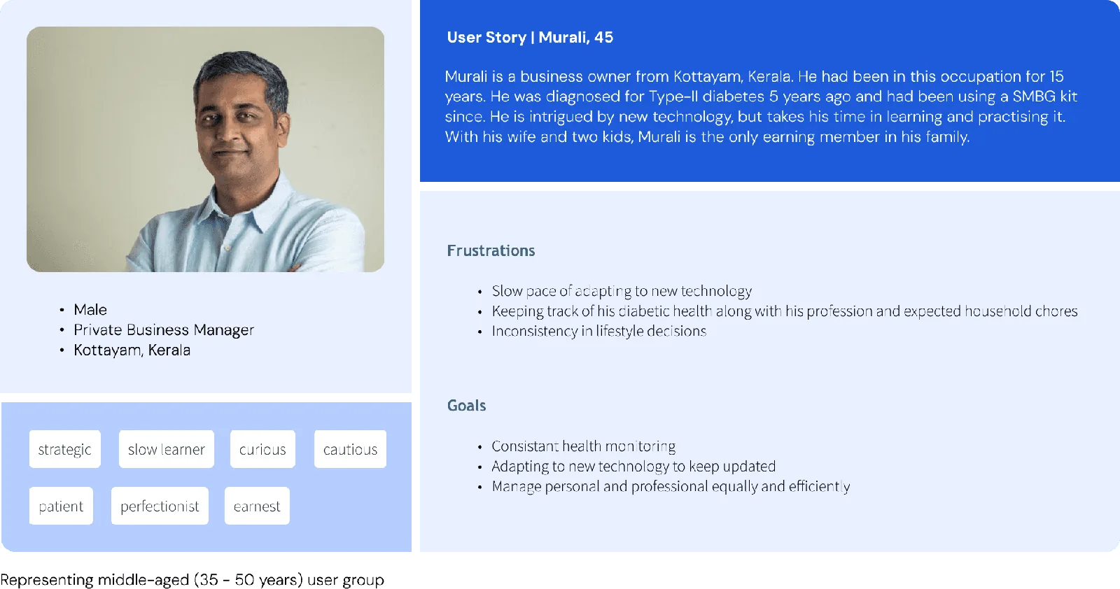 GluCLUES user persona: smartphone-comfortable adult managing diabetes