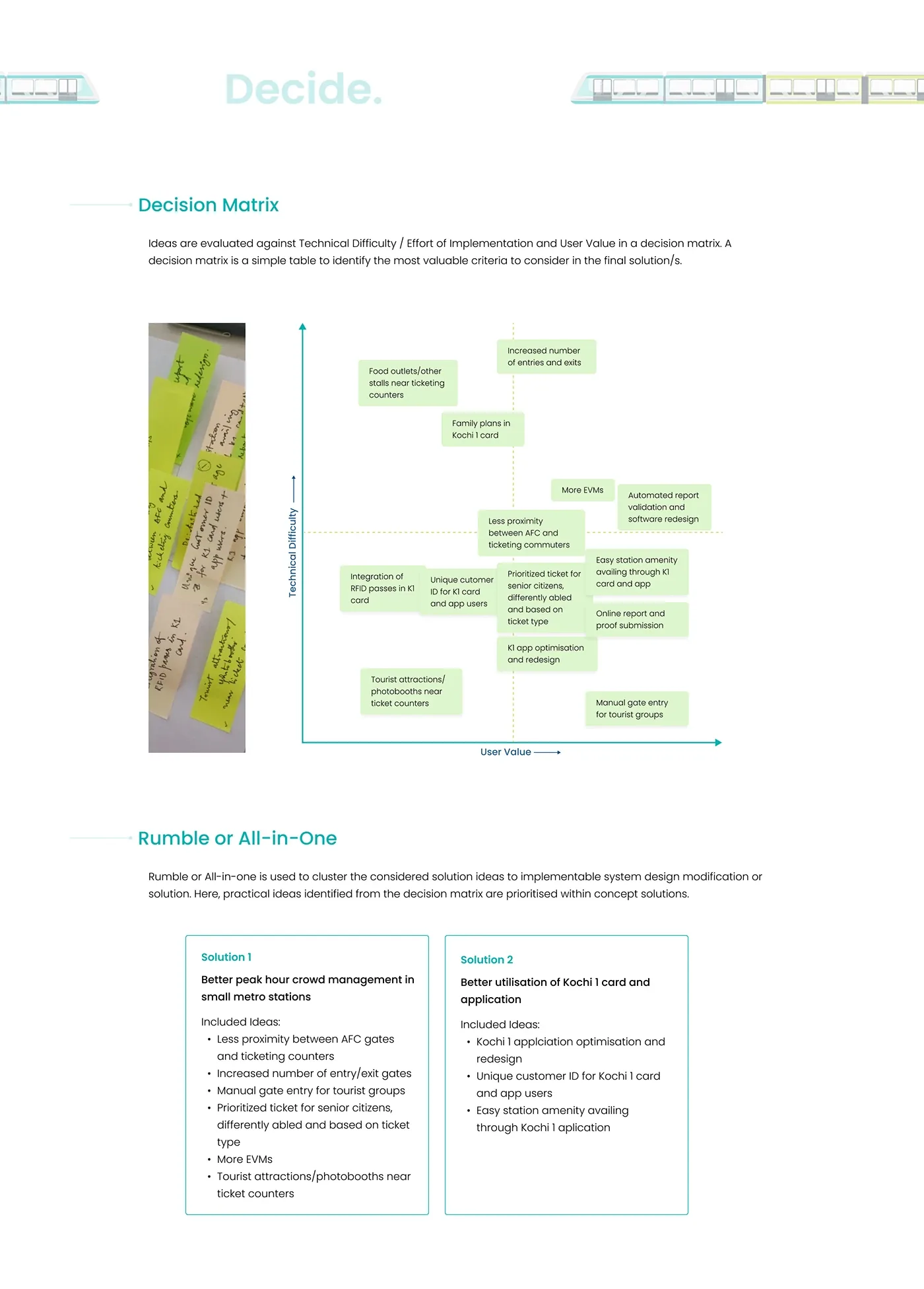 KMRL decision matrix and two proposed solution directions