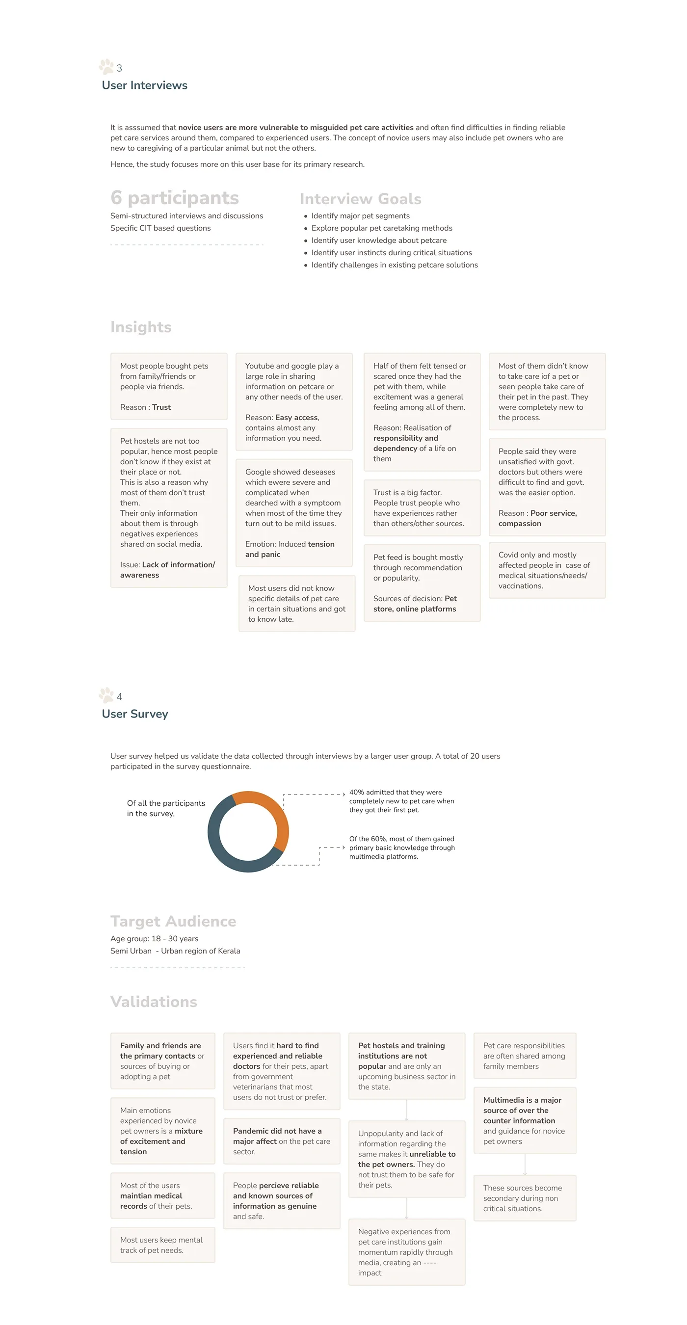 Interview insights and survey findings from pet owners